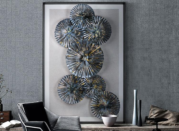 玄關(guān)裝飾畫 工業(yè)風客廳沙發(fā)軟裝實物 立體手工鐵藝金屬酒店壁飾