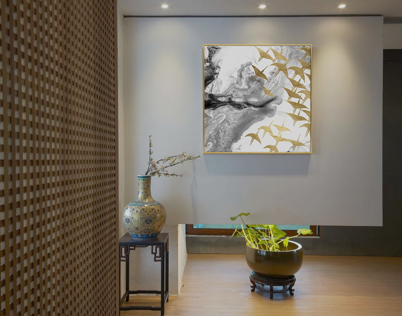 輕奢客廳臥室餐廳走廊玄關(guān)掛畫晶瓷畫 純手繪油畫 燕歸巢