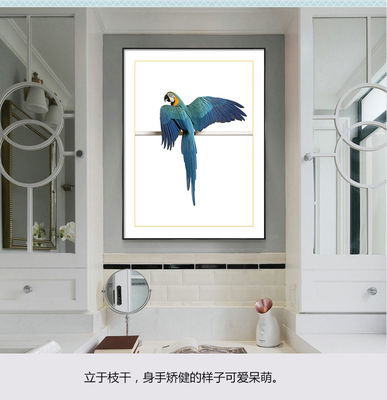 歐式輕奢動(dòng)物組合掛畫 臥室餐廳裝飾畫晶瓷畫  純手繪油畫 金剛鸚鵡