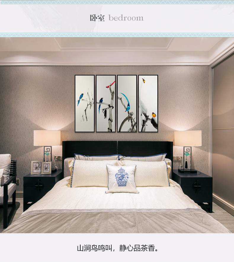 新中式手繪藝術(shù)裝飾畫 客廳臥室掛畫 鳥語(yǔ)枝頭