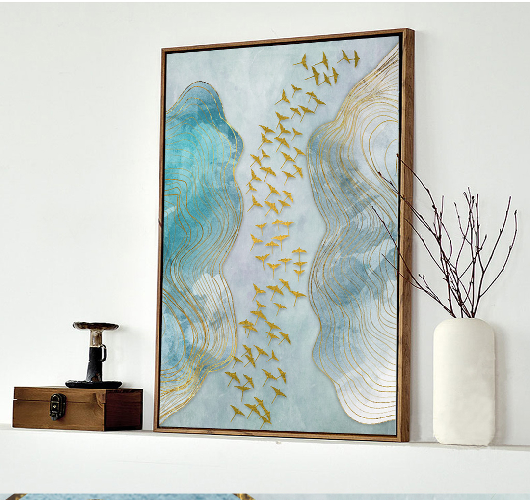 現(xiàn)代簡約抽象畫 客廳掛畫 臥室藝術(shù)裝飾畫 手繪油畫 金雁過境