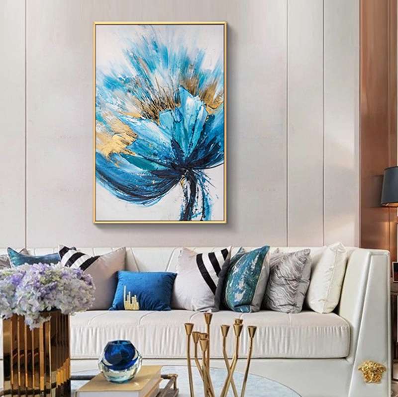 現(xiàn)代簡約客廳裝飾畫 臥室原創(chuàng)手繪畫 走廊過道環(huán)保PS框掛畫 藍(lán)花