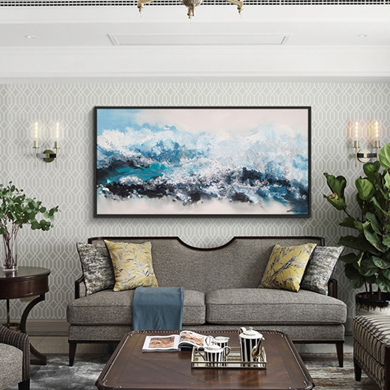 抽象客廳裝飾畫(huà) 臥室原創(chuàng)純手繪厚肌理畫(huà) 走廊過(guò)道環(huán)保PS框掛畫(huà) 山與湖