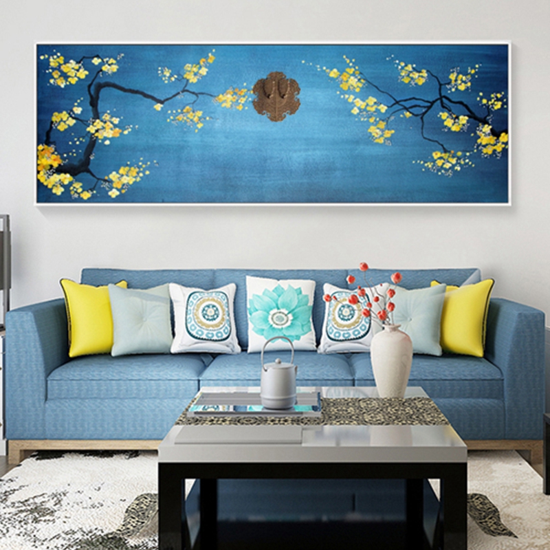 新中式客廳裝飾畫 餐廳原創(chuàng)實物畫 玄關環(huán)保PS框掛畫 黃梅花